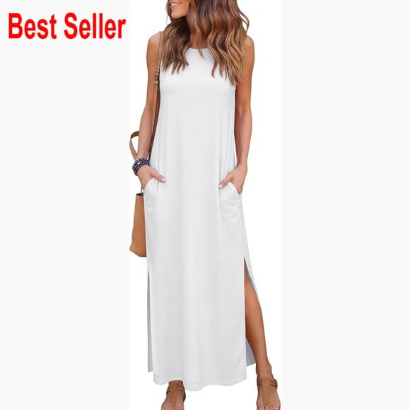 Dresses & Skirts - Sleeveless Maxi Sundress with Hidden Pockets, Loose Fit, Crew Neck